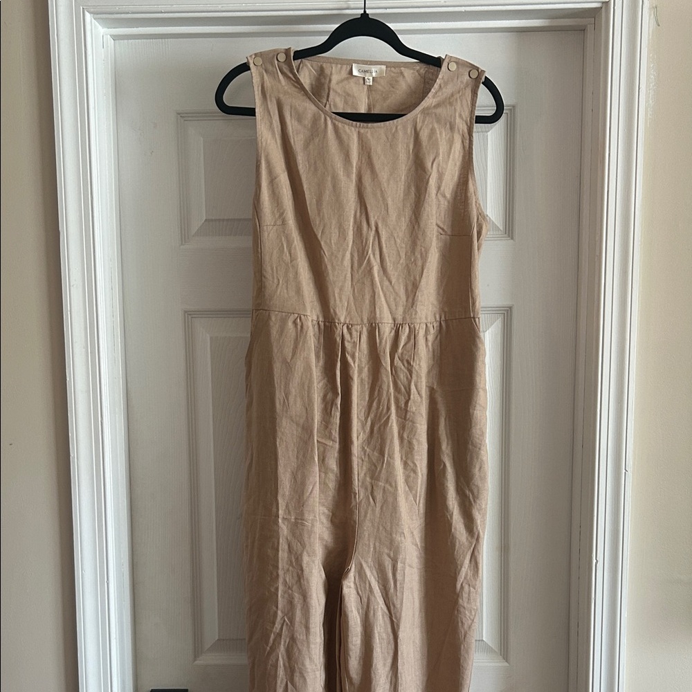 NWT Camellia Sleeveless Wide-Leg Jumpsuit in Beige - Picture 2 of 13